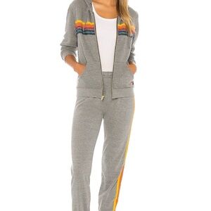 Aviator Nation 5 Stripe Zip Hoodie & Pants SET Heather Grey. Size Small 🌈